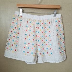 Romeo + Juliet Embroidered Sequins Shorts Beachy Boho Hippie Festival White